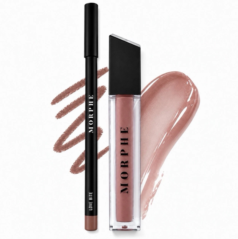 Morphe Out and A Pout Rosy Nude Lip Duo - Gloss + Liner - Now Playing, Love Bite